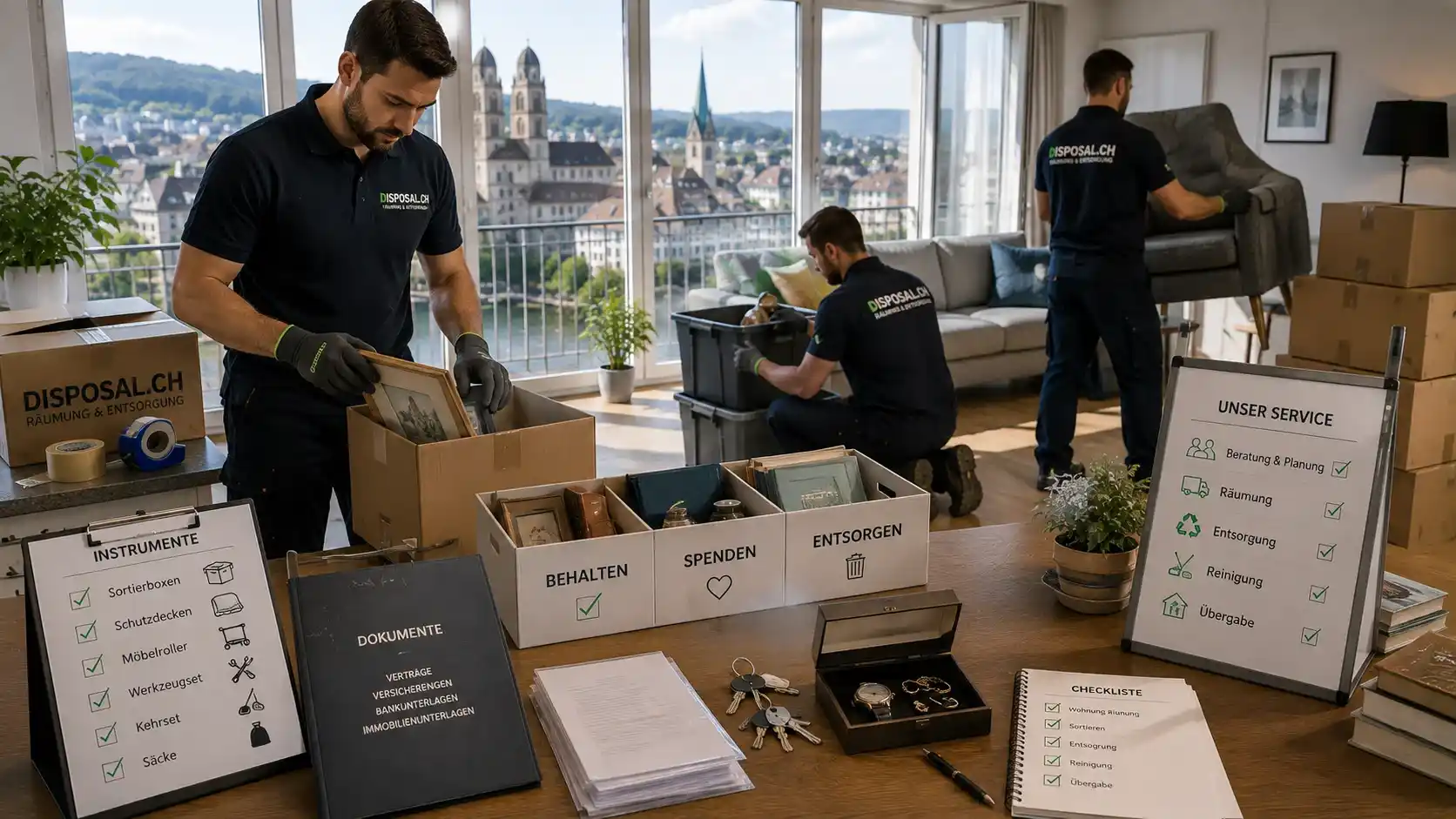 Professional flat clearance after a death in Zurich with respectful sorting of personal belongings, documents and furniture for safe removal.