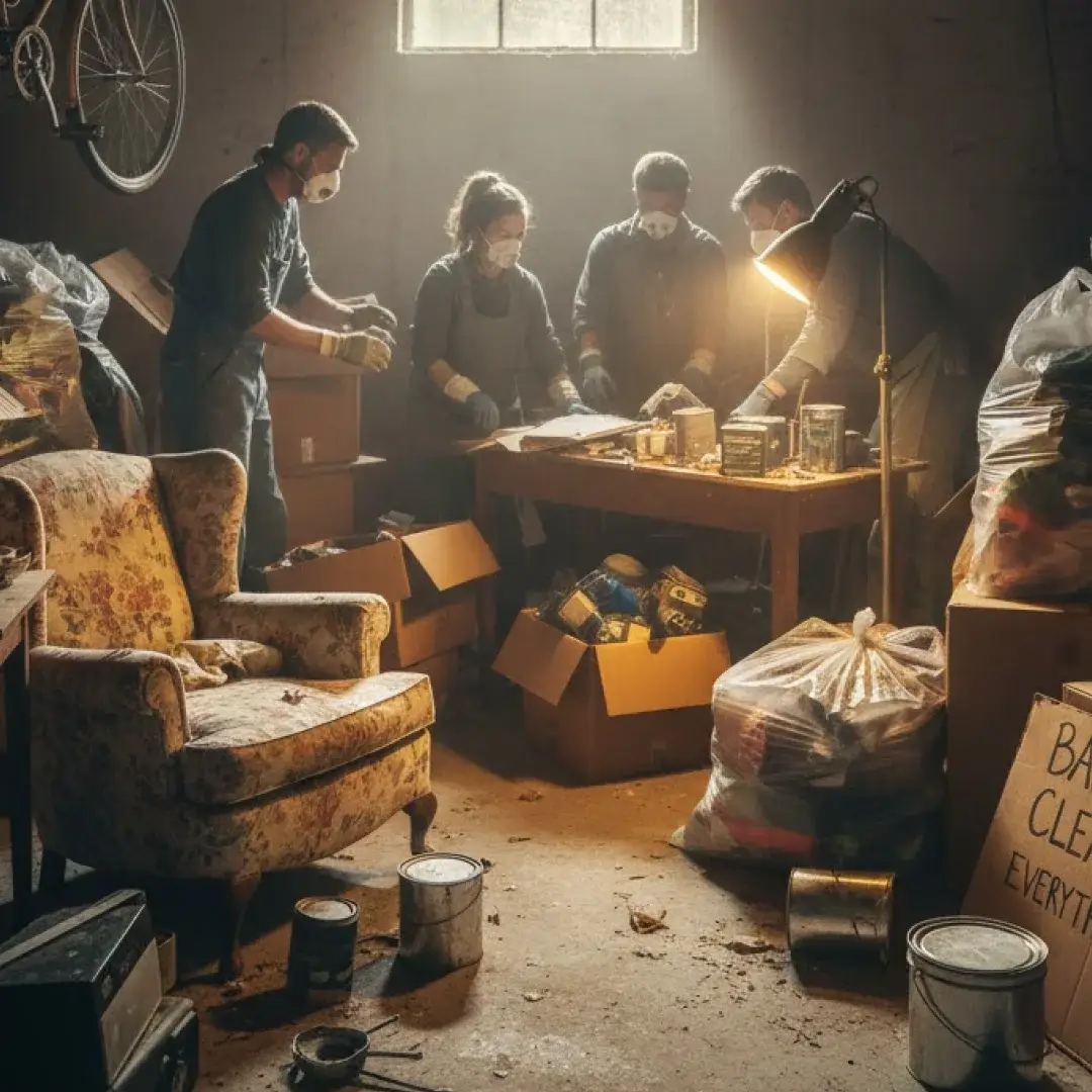 Basement Clearance Zürich – professional team organizing and decluttering basement