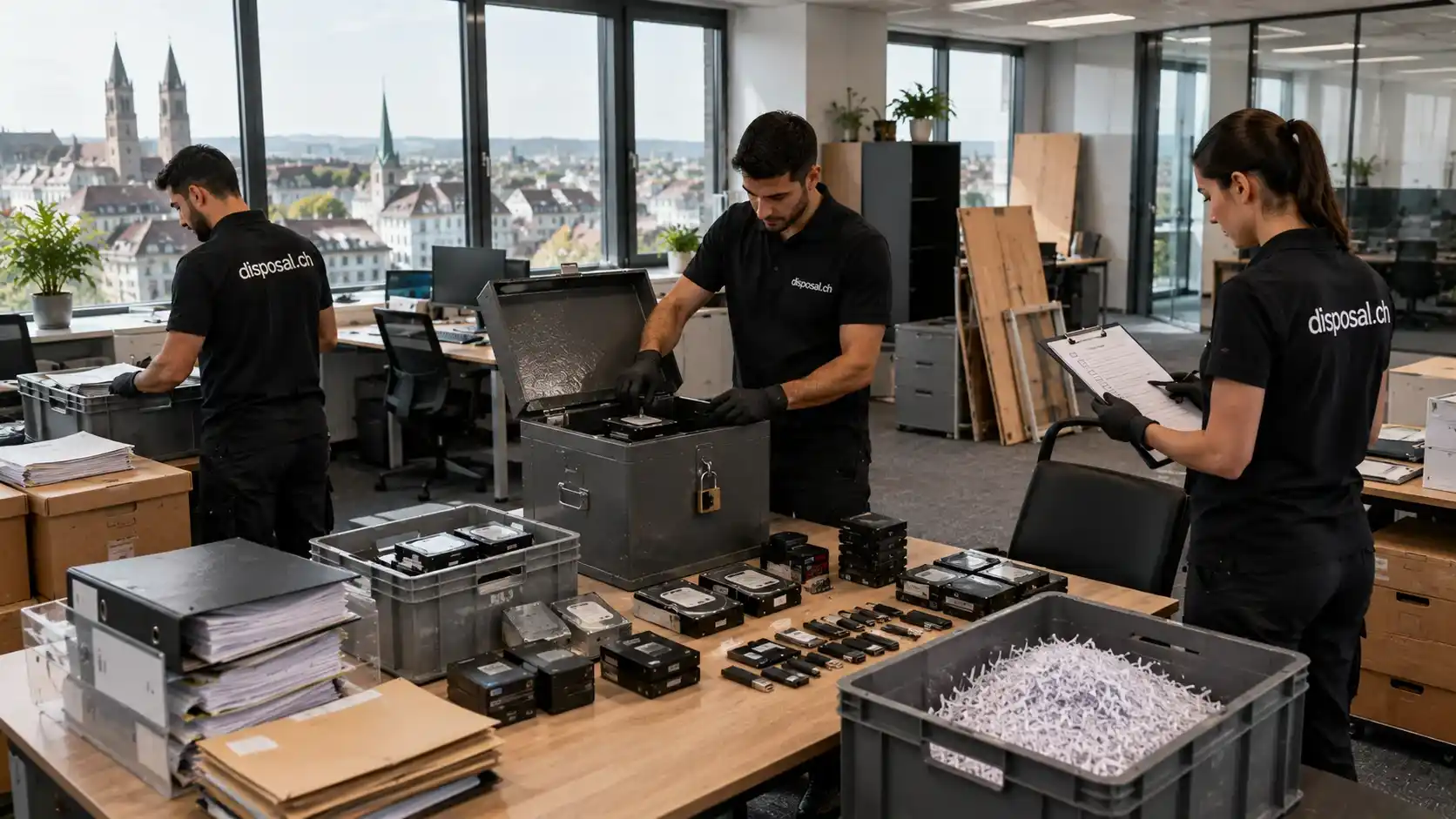 Certified data destruction during DSG-compliant office clearance in Zurich